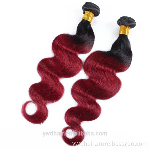 Brazilian Virgin Hair 3/4 Bundles Brazilian Body Wave 1B/Burgundy Ombre Brazilian Hair Weave Bundles Ombre Human Hair Extensions